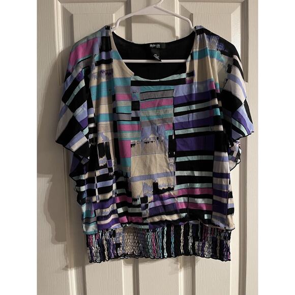 Style & Co. size PS Ladies top polyester lined geometric black white purple mint - Picture 1 of 7